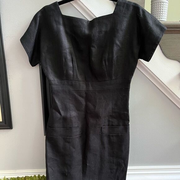 Rickie Freeman for Teri Jon Black Linen Low Bow Back Dress sz 4 EUC - Picture 1 of 6
